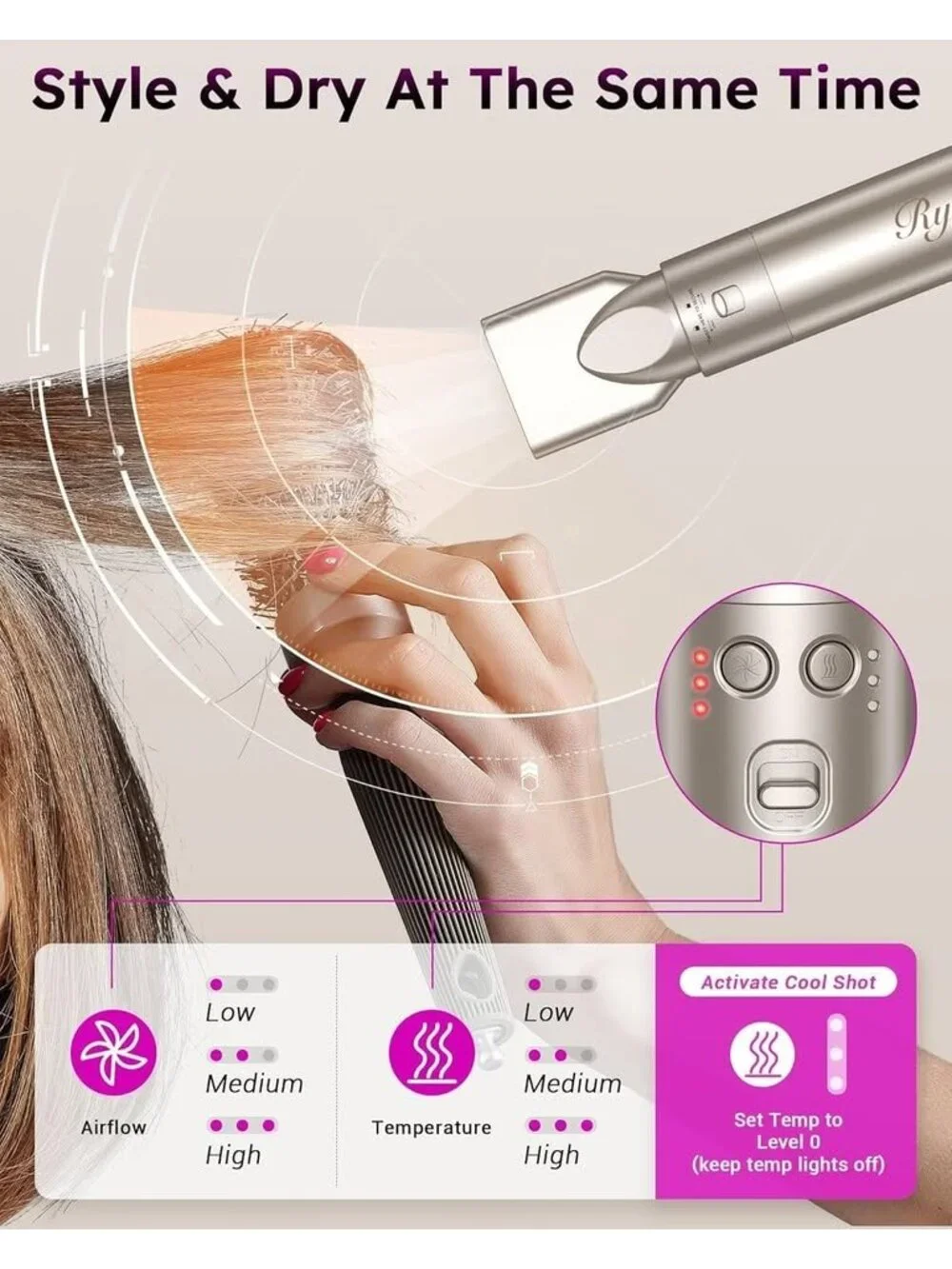 NEW 8-in-1 Air Styler Hair Dryer Brush w Auto-Wrap Curlers No Heat Damage
